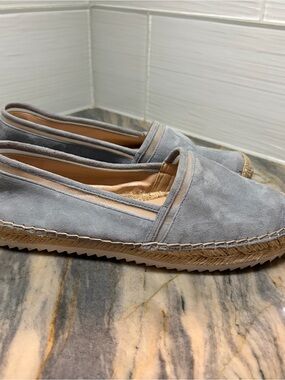 Karl Lagerfeld Alaine Gray Blue Suede Slip On Flat Espadrille Shoes Size 8